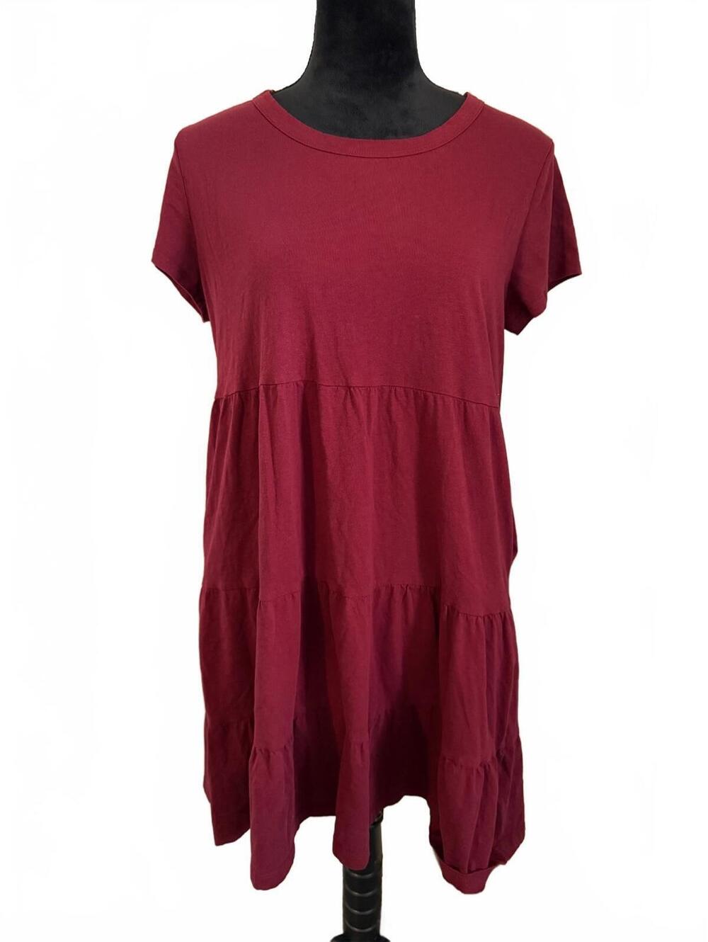 Time and Tru Burgundy Tiered Short Sleeve Dress Size Small
